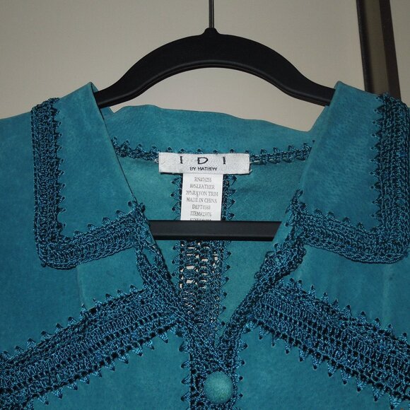 Turquoise Blue Jacket with Crochet Trim Detail Size S New Vintage - Picture 3 of 5